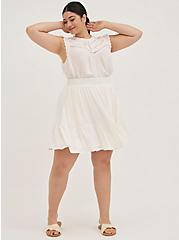 Plus Size Tiered Mini Circle Skirt - Stretch Woven White, WHITE, hi-res