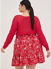 Plus Size Smocked Ruffle Mini Skirt - Challis Paisley Hearts Bright Red, HEART PRINT, alternate