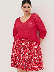 Smocked Ruffle Mini Skirt - Challis Paisley Hearts Bright Red, HEART PRINT, alternate