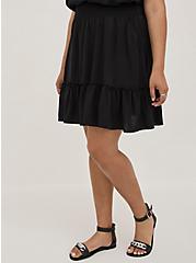Smocked Waist Ruffle Edge Mini Skirt - Challis Black, DEEP BLACK, alternate