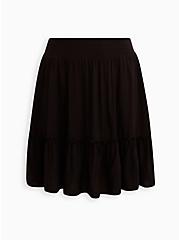 Smocked Waist Ruffle Edge Mini Skirt - Challis Black, DEEP BLACK, hi-res