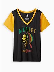 Bob Marley Classic Fit Ringer V-Neck - Cotton Black & Yellow, DEEP BLACK, hi-res