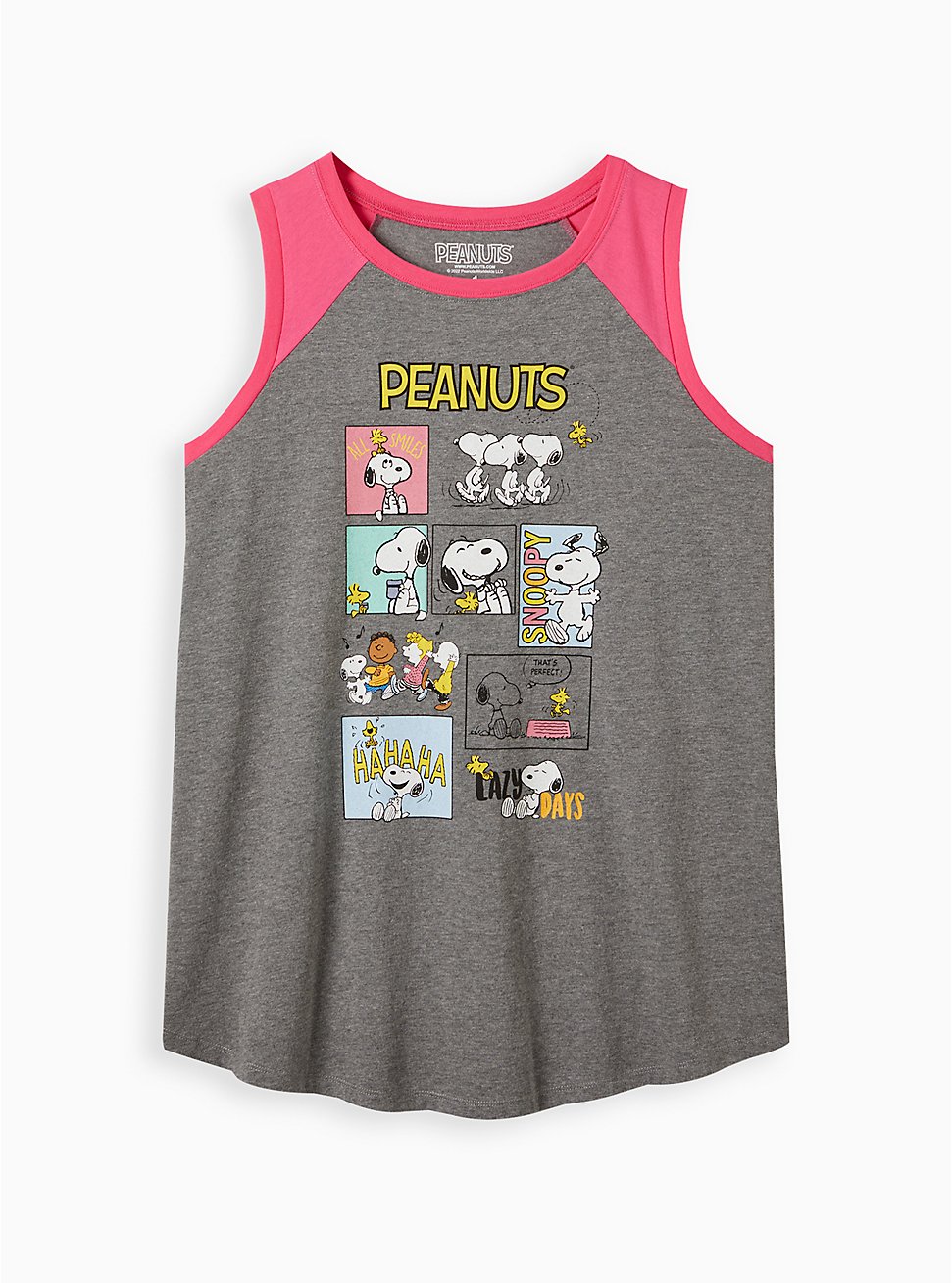 Peanuts Raglan Tank - Pink & Grey, MEDIUM HEATHER GREY, hi-res