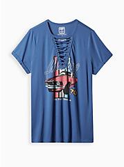 Classic Fit Lace-Up Tee - Cotton Mustang Blue, BLUE, hi-res