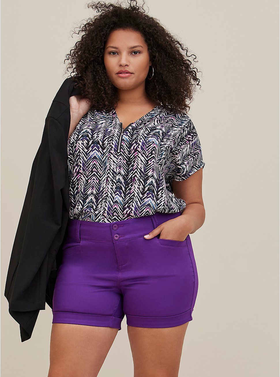 Plus Size Dressy Short - Sateen Purple, PURPLE MAGIC, hi-res