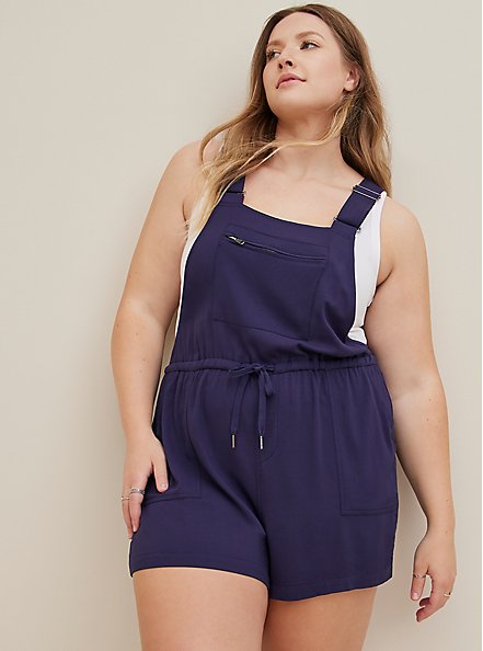 Plus Size Tie-Front Shortall - Twill Navy, PEACOAT, hi-res