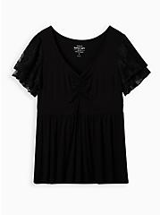 Babydoll Double Lace Sleeve Top - Super Soft Black, DEEP BLACK, hi-res