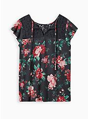 Lace Yoke Top - Knit Floral Black, OTHER PRINTS, hi-res