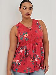 Lace-Up Babydoll Top - Floral Red, OTHER PRINTS, alternate