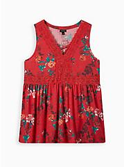 Lace-Up Babydoll Top - Floral Red, OTHER PRINTS, hi-res