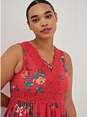 Lace-Up Babydoll Top - Floral Red, OTHER PRINTS, hi-res
