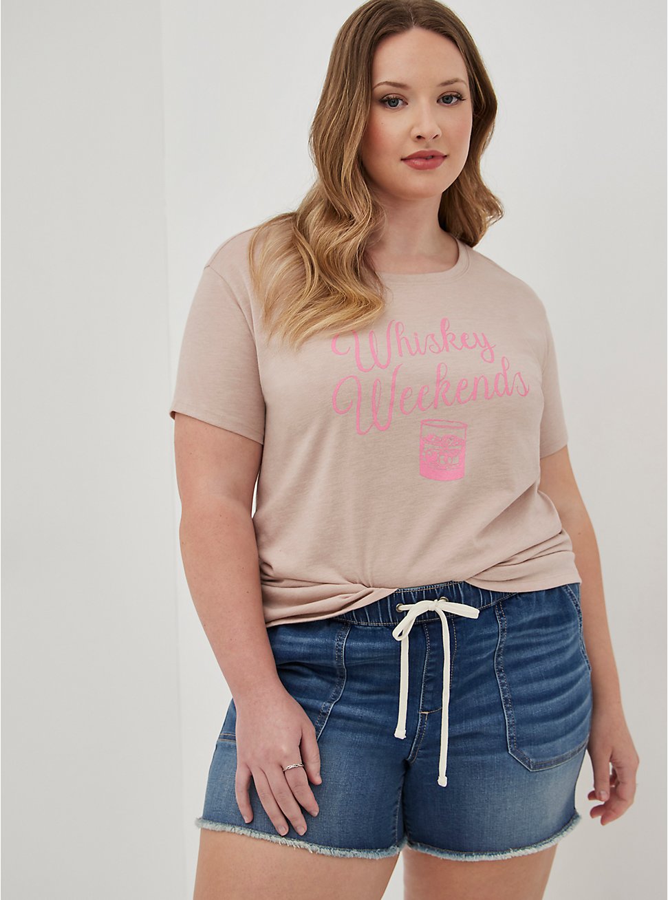 Plus Size Relaxed Tee - Signature Jersey Whiskey Weekends Tan, MUSHROOM, hi-res
