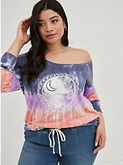 Plus Size Off Shoulder Sweatshirt - French Terry Tie-Dye Purple & Orange, TIE DYE, hi-res