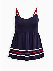 Plus Size Babydoll Tank - Super Soft Navy Blue & Red, PEACOAT, hi-res
