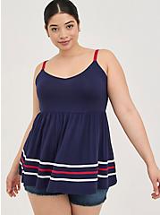 Plus Size Babydoll Tank - Super Soft Navy Blue & Red, PEACOAT, hi-res