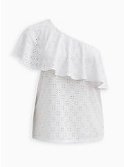 One Shoulder Ruffle Top - Eyelet Jersey White, BRIGHT WHITE, hi-res