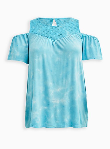 Plus Size Cold Shoulder Top - Super Soft Tie Dye Blue, OTHER PRINTS, hi-res
