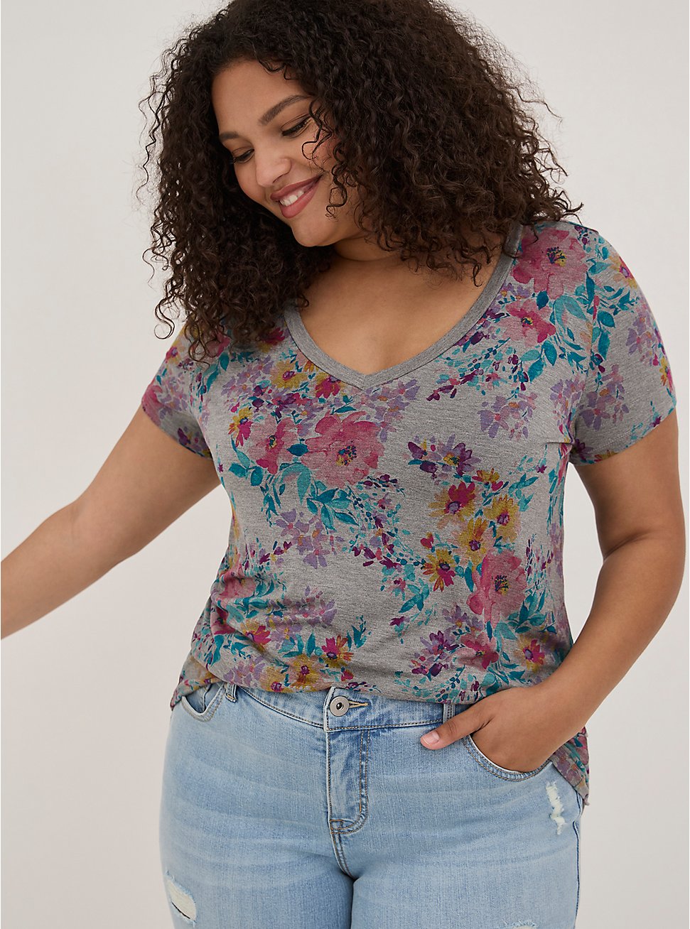 Plus Size Perfect Tee - Super Soft Floral Grey, OTHER PRINTS, hi-res