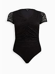 Cinched Bodysuit - Stretch Lace Black, DEEP BLACK, hi-res