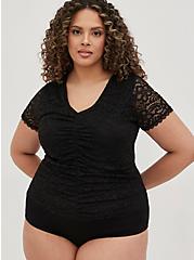 Plus Size Cinched Bodysuit - Stretch Lace Black, DEEP BLACK, hi-res