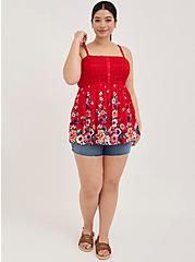 Plus Size Babydoll Tank - Gauze Crochet Floral Red, FLORAL - RED, alternate