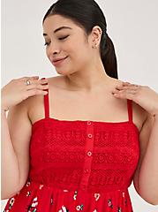 Plus Size Babydoll Tank - Gauze Crochet Floral Red, FLORAL - RED, alternate