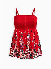Plus Size Babydoll Tank - Gauze Crochet Floral Red, FLORAL - RED, hi-res