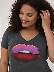 Girlfriend Tee - Signature Jersey Pop Art Lips Charcoal, CHARCOAL, alternate