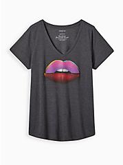 Plus Size Girlfriend Tee - Signature Jersey Pop Art Lips Charcoal, CHARCOAL, hi-res
