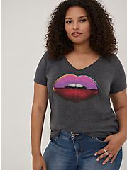 Plus Size Girlfriend Tee - Signature Jersey Pop Art Lips Charcoal, CHARCOAL, hi-res