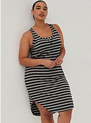 Plus Size Midi Sleep Dress - Super Soft Rib Stripe Black, BLACK STRIPE, hi-res