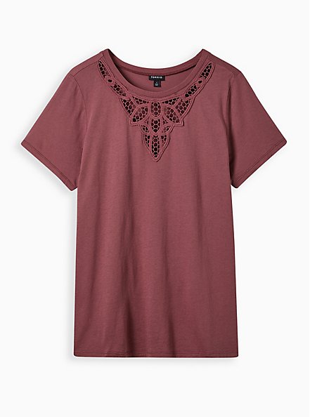 Crochet Tee - Cotton Dusty Red, , hi-res