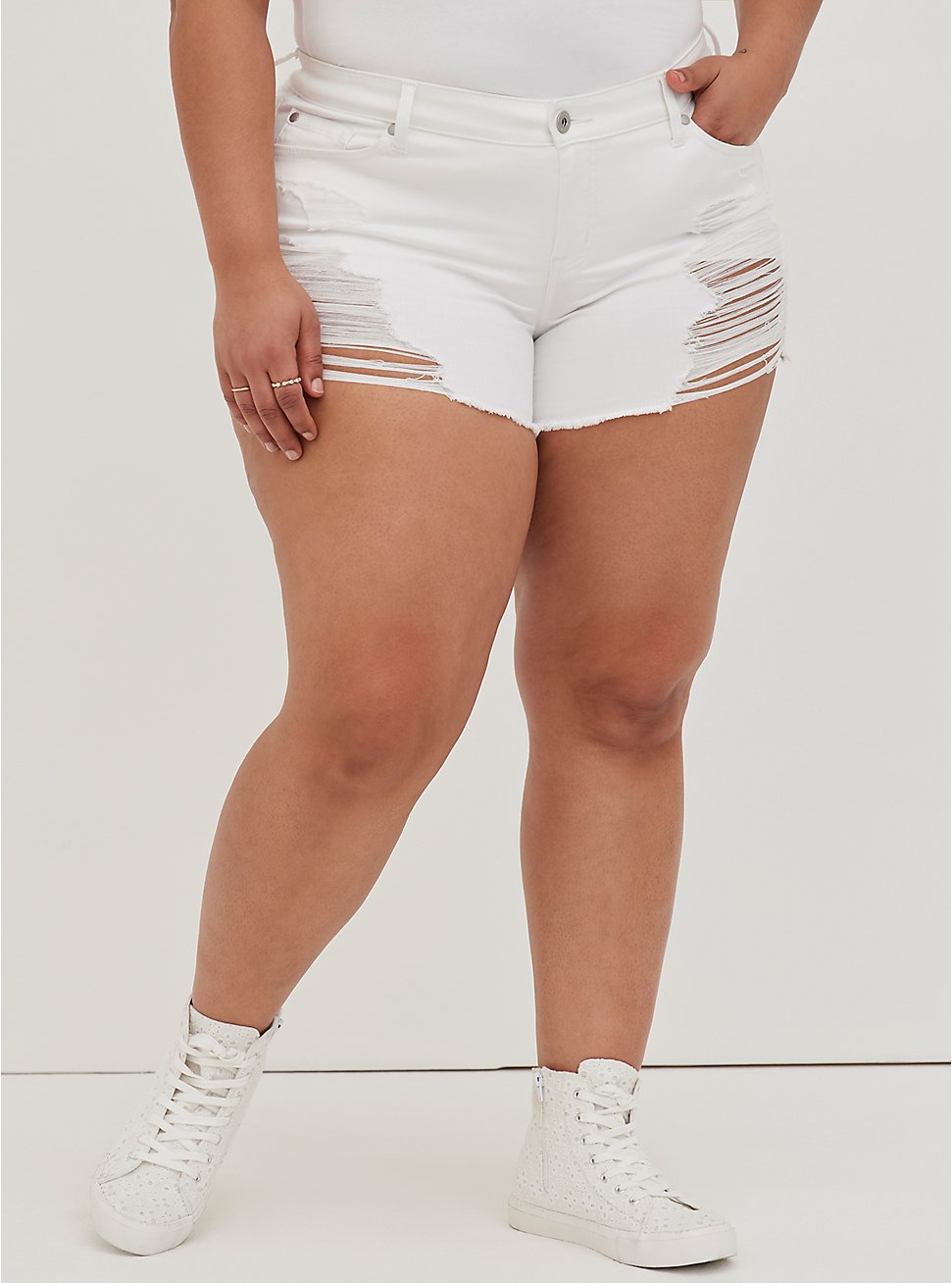 Plus Size Mid Rise Shortie Short - Vintage Stretch White, OPTIC WHITE, hi-res