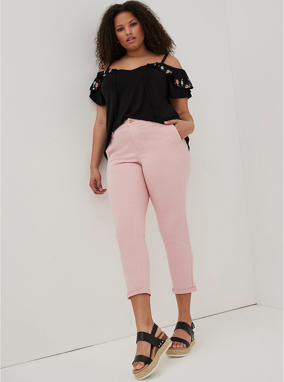 Crop Skinny Chino Stretch Twill Mid-Rise Pant, PINK, hi-res