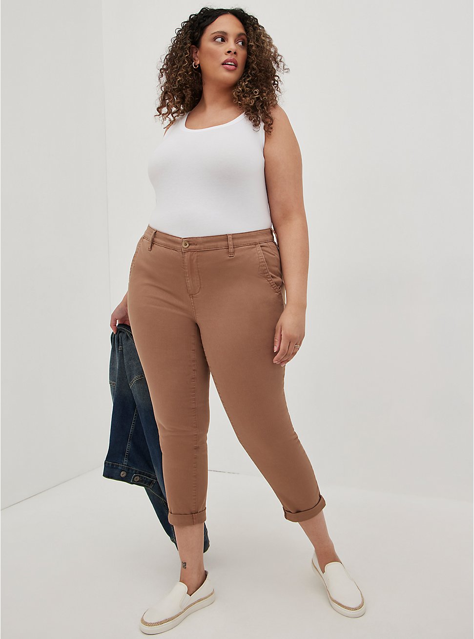 Crop Skinny Chino Stretch Twill Mid-Rise Pant, BROWN, hi-res