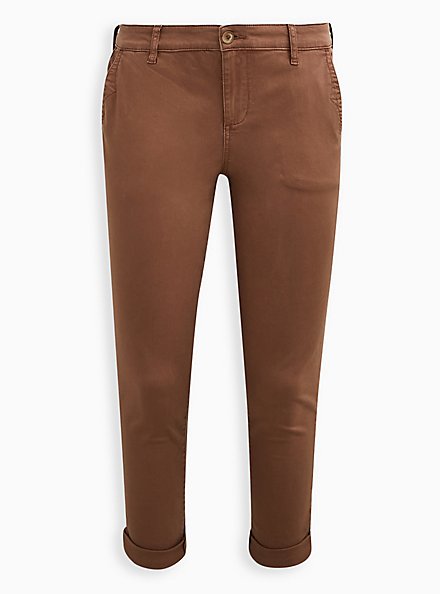 Plus Size Crop Chino Pant - Stretch Twill Brown, BROWN, hi-res