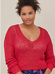 Plus Size V-Neck Pullover Cover-Up - Pink , , alternate