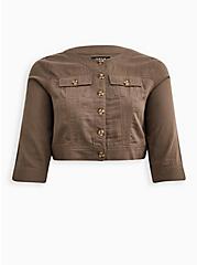 Crop Collarless Jacket - Cotton Brown, MOREL, hi-res