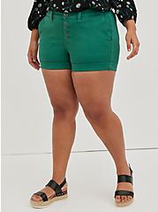 Plus Size 3.5 Inch Stretch Twill Mid-Rise Button Fly Short, GREEN, alternate