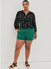Plus Size 3.5 Inch Stretch Twill Mid-Rise Button Fly Short, GREEN, alternate