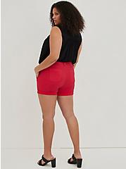 Plus Size 3.5 Inch Stretch Twill Mid-Rise Button Fly Short, MAGENTA, alternate