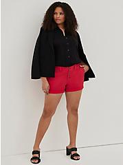 Plus Size 3.5 Inch Stretch Twill Mid-Rise Button Fly Short, MAGENTA, hi-res