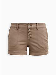 Plus Size 3.5 Inch Stretch Twill Mid-Rise Button Fly Short, KHAKI, hi-res