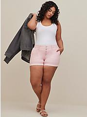 3.5 Inch Stretch Twill Mid-Rise Button Fly Short, ROSE SHADOW, hi-res