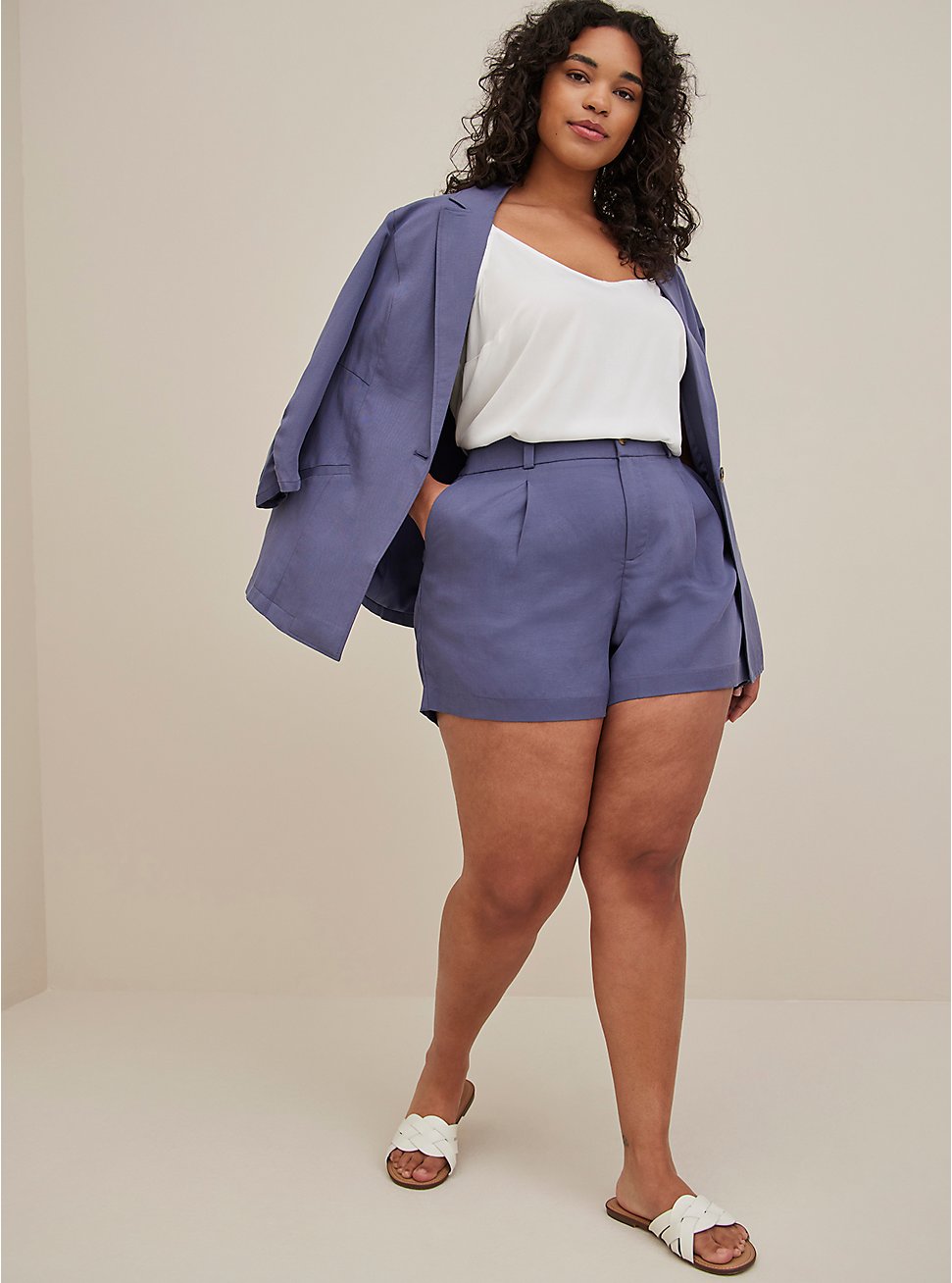 Plus Size Dressy Short - Lyocell & Linen Indigo, BLUE, hi-res