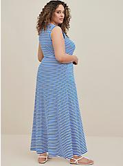 Plus Size Maxi Jersey Button-Front Dress, STRIPE BLUE, alternate
