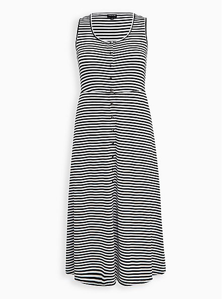 Plus Size Button Front Maxi - Jersey Striped Black & White, STRIPE - MULTI, hi-res