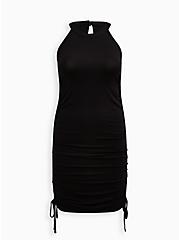Ruched High Neck Bodycon Dress - Super Soft Black, DEEP BLACK, hi-res