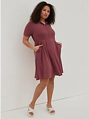 Collared Jersey Shirtdress - Dusty Red, WILD GINGER: BURGUNDY, hi-res