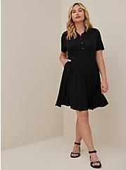 Plus Size Collared Shirt Dress - Jersey Black, DEEP BLACK, hi-res